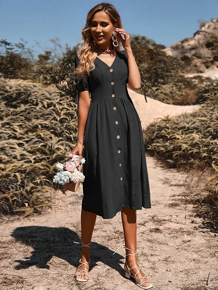 Dames Midi Zonnejurk met knoopsluiting - Annelies