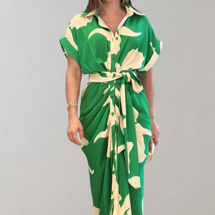 Dames Midi zomerjurk met Korte Mouwen en Knoopsluiting - Norielle