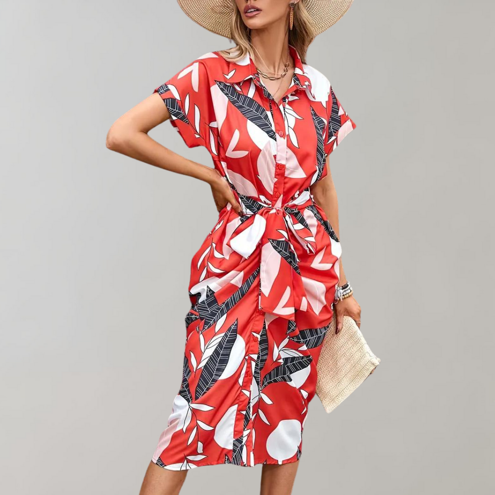Dames Midi zomerjurk met Korte Mouwen en Knoopsluiting - Norielle