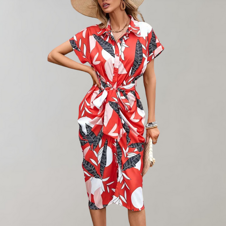 Dames Midi zomerjurk met Korte Mouwen en Knoopsluiting - Norielle