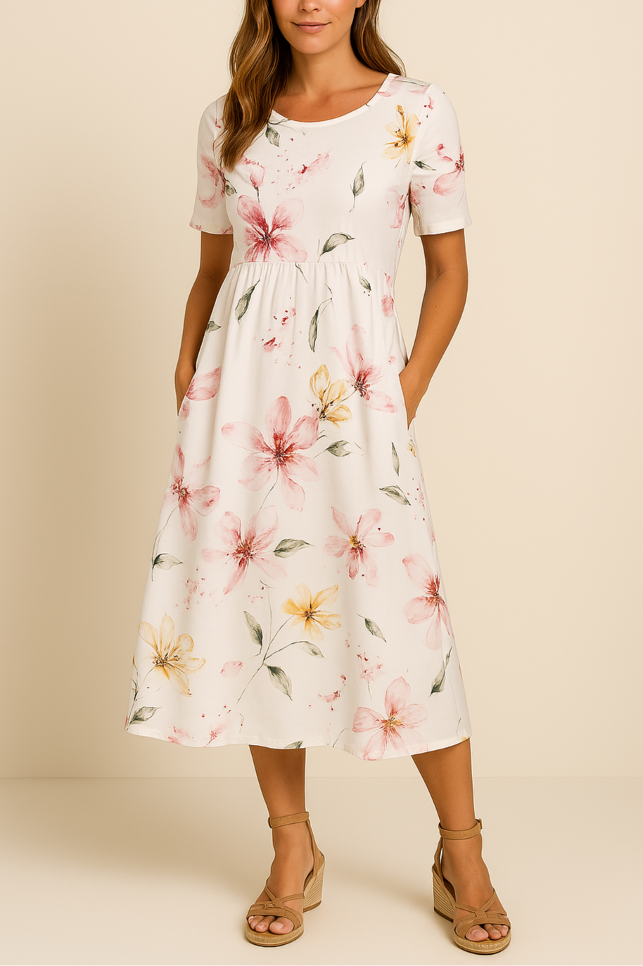 Dames Midi zomerjurk met bloemen - Liva