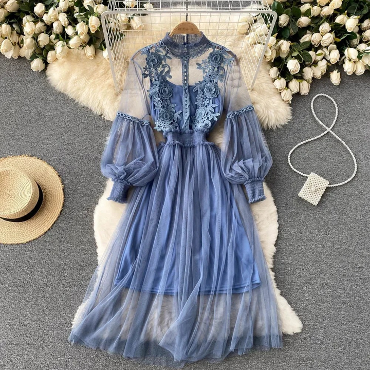 Dames Midi zomerjurk met bloemen en kant - Flora