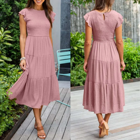 Dames Midi zomerjurk met vlindermouwen - Joline