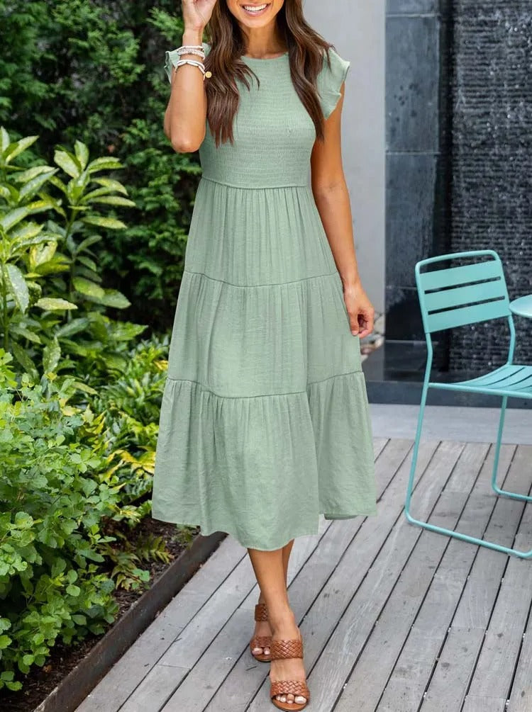 Dames Midi zomerjurk met vlindermouwen - Joline