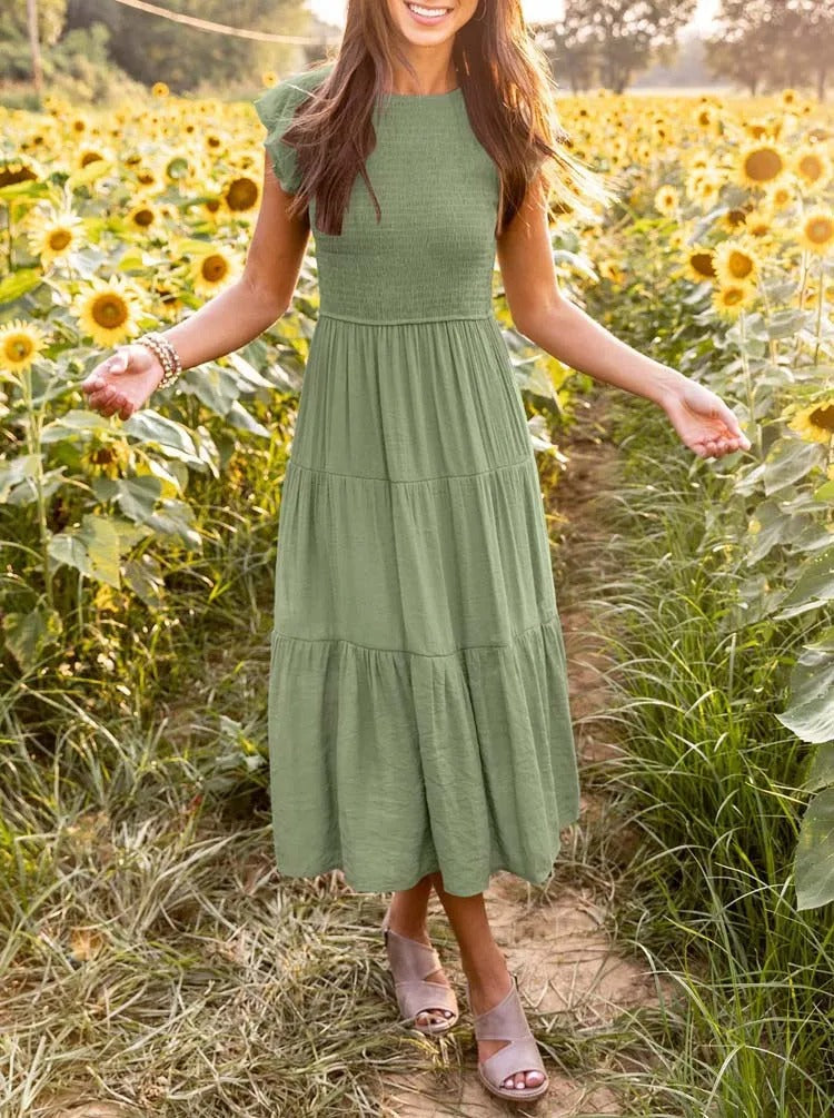 Dames Midi zomerjurk met vlindermouwen - Joline