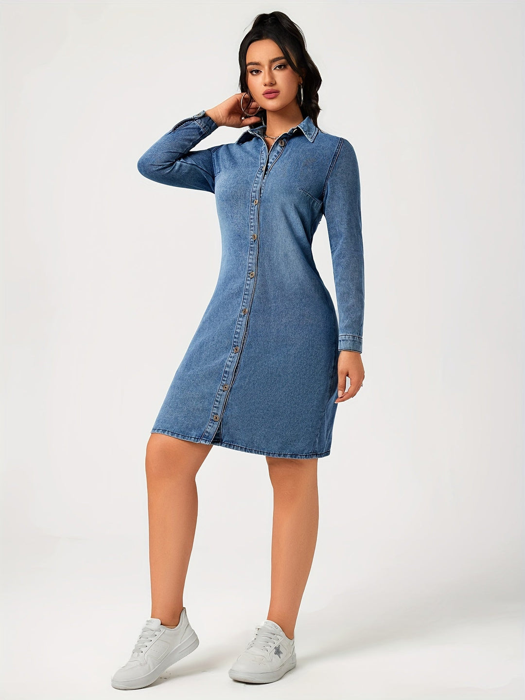 Dames Mini Denim Jurk met Lange Mouwen - Sol