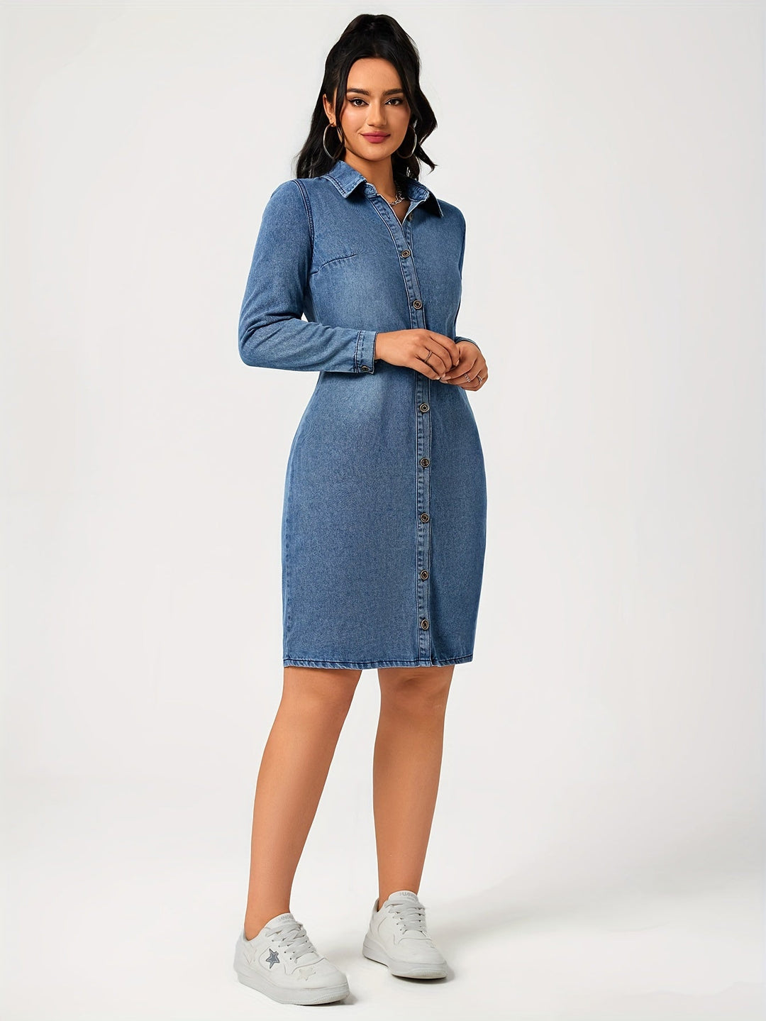 Dames Mini Denim Jurk met Lange Mouwen - Sol