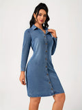 Dames Mini Denim Jurk met Lange Mouwen - Sol