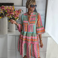 Dames Mini jurk met klokmouwen en etnische print - Rianna
