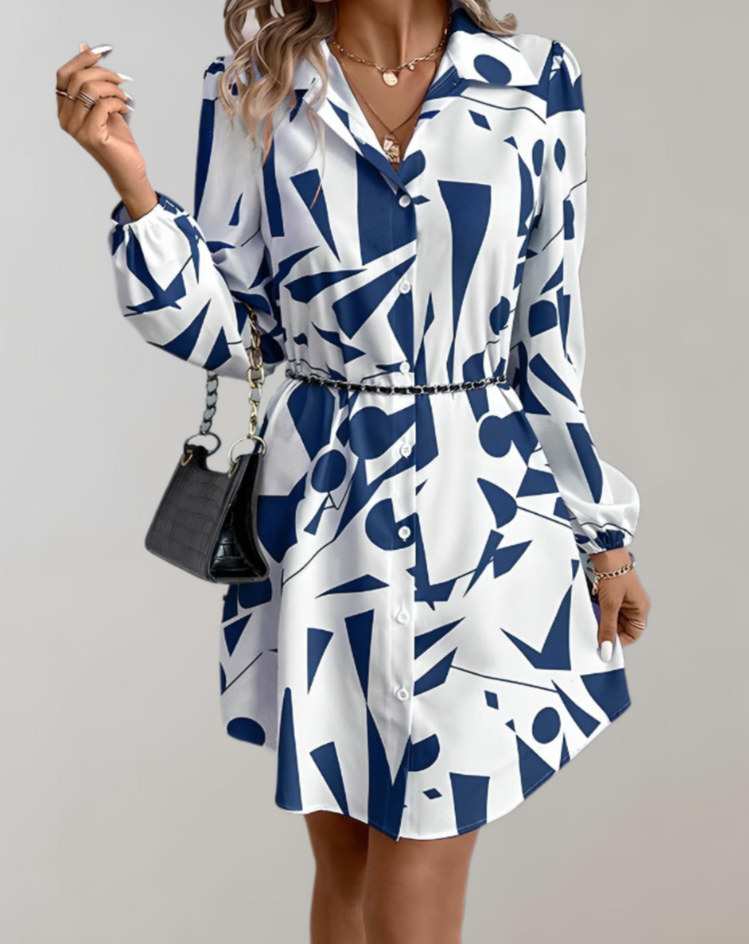 Dames Mini zomerjurk met Lange mouwen en Knoopsluiting - Mila
