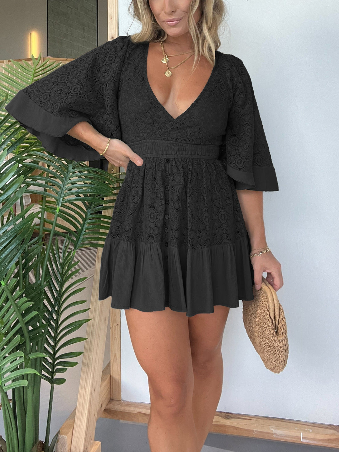 Dames Mini zomerjurk met kant en ingebouwde short - Lisa