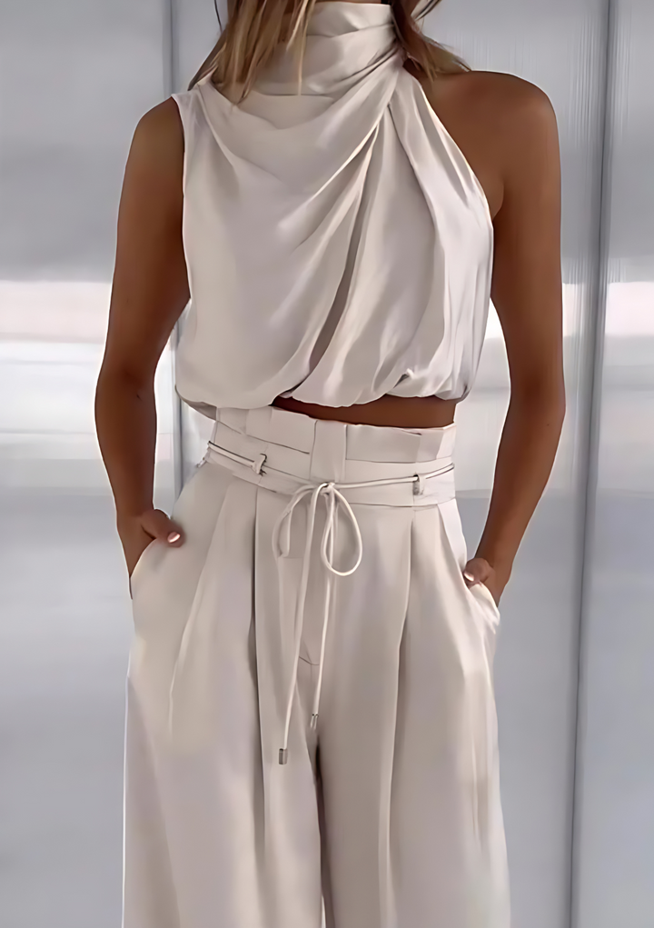 Dames Mouwloze Top en Broek met Wijde Pijpen – Sassie