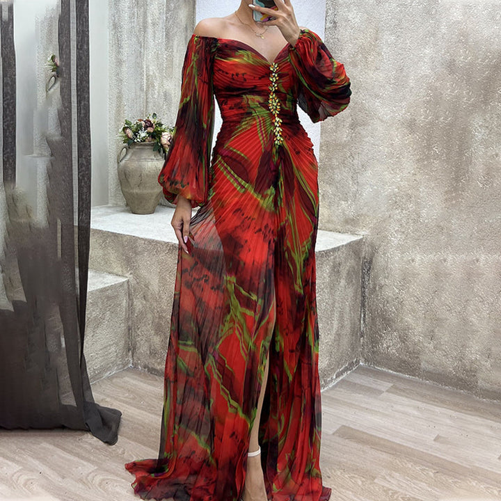 Dames Off Shoulder Geplooide Maxi Galajurk - Rozanne