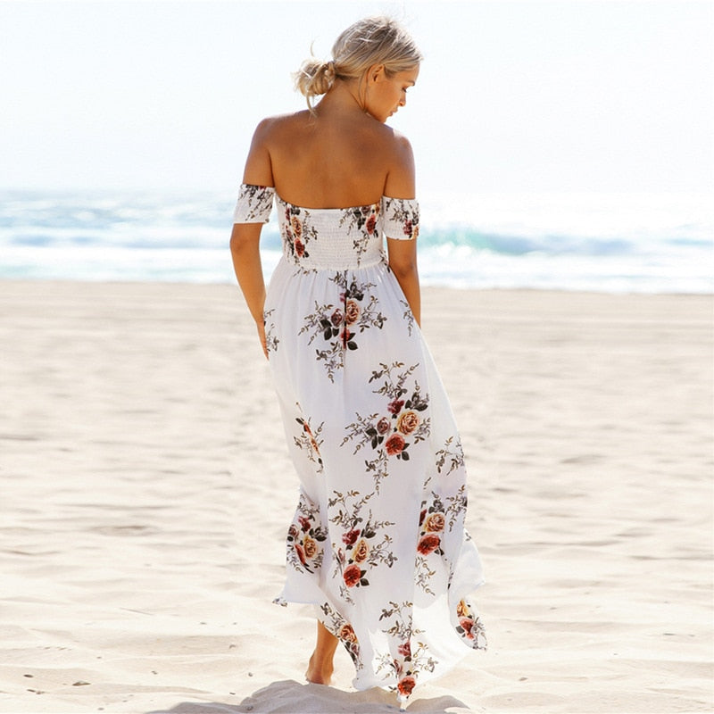 Dames Off Shoulder Maxi Zomerjurk - Divine
