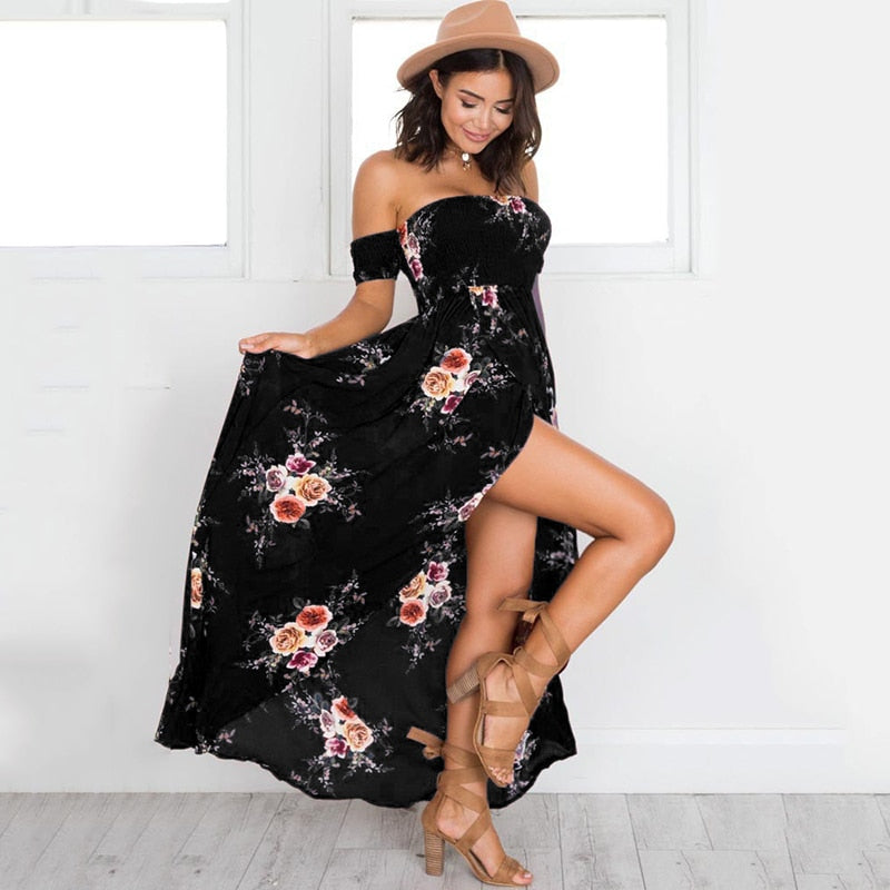 Dames Off Shoulder Maxi Zomerjurk - Divine