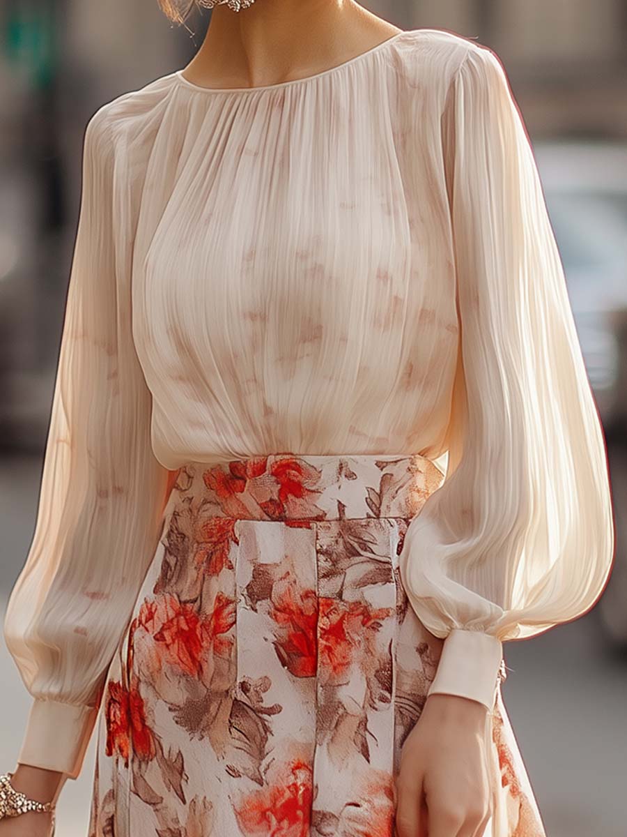 Dames Plooirok met Sheer Blouse Set - Allanis