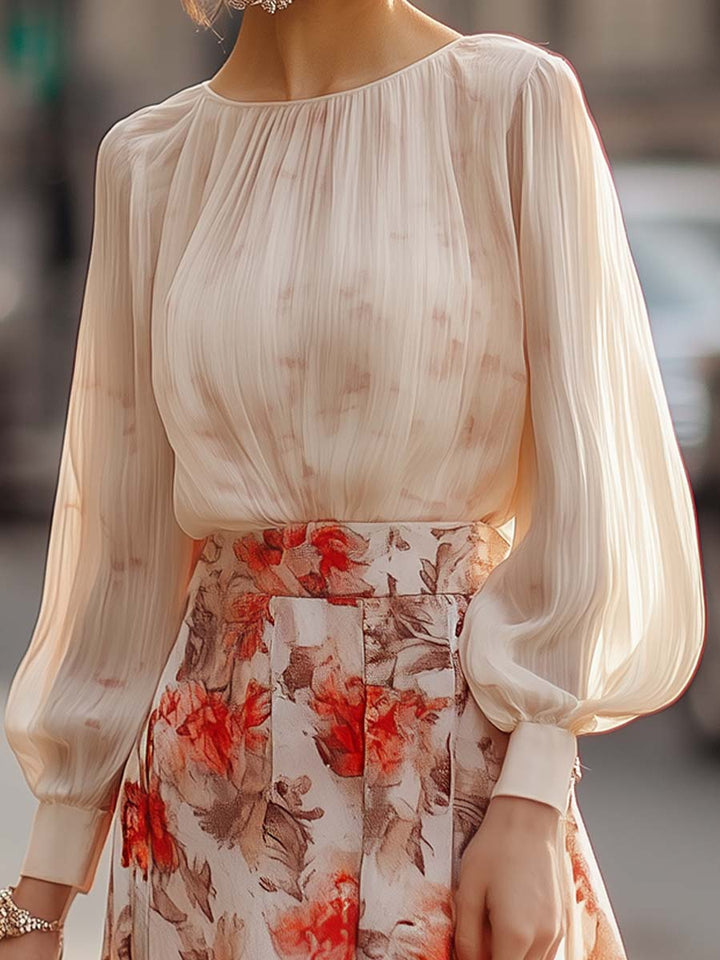 Dames Plooirok met Sheer Blouse Set - Allanis