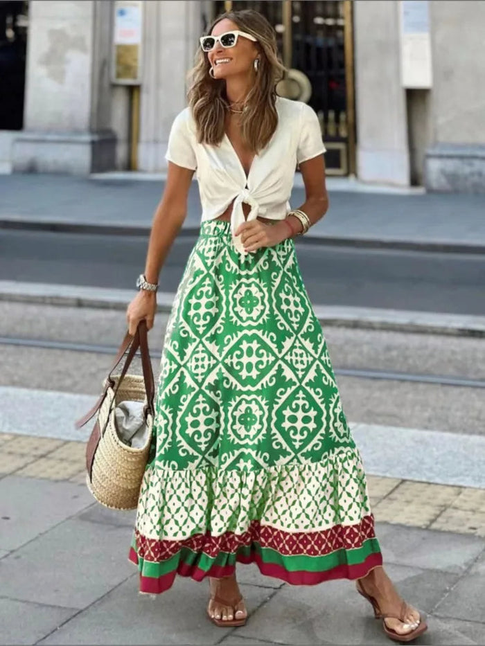 Dames Retro Print Midi Rok – Liora