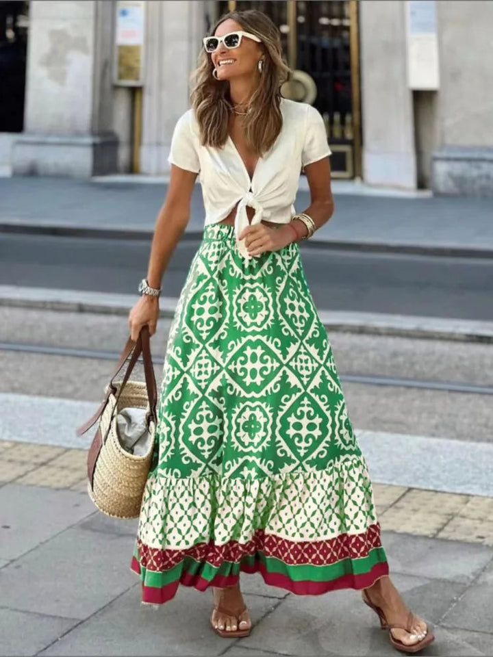Dames Retro Print Midi Rok – Liora