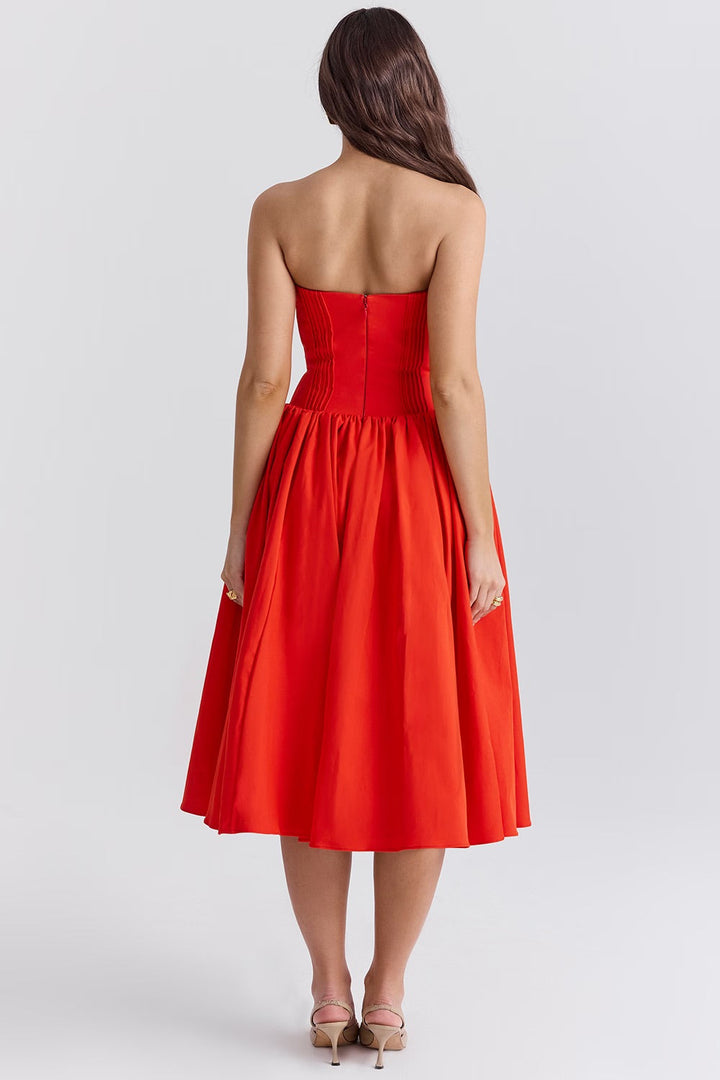 Dames Rode Midi Cocktailjurk - Alexia