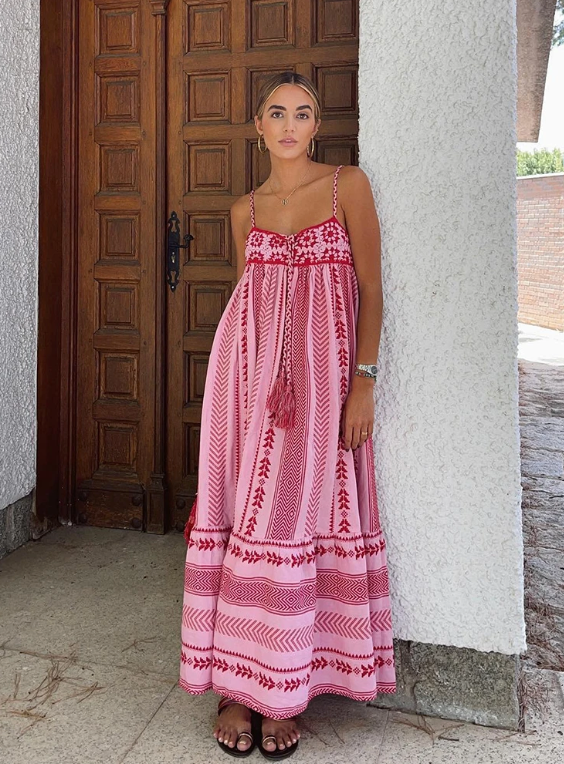 Dames Vloeiende Maxi Zomerjurk - Rosa