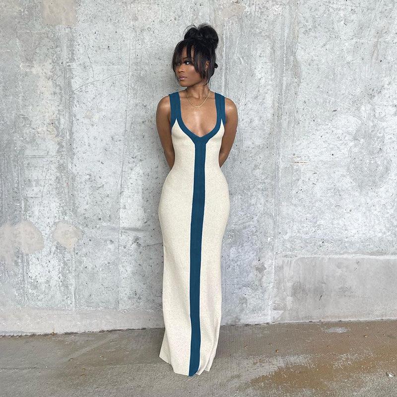 Dames Witte Contrast Maxi Zomerjurk - Serafina