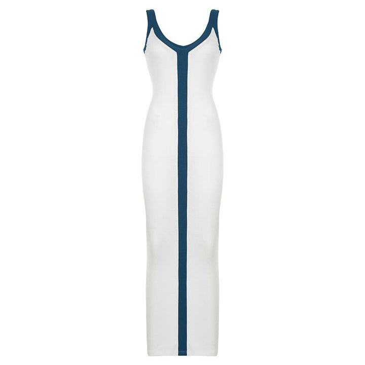 Dames Witte Contrast Maxi Zomerjurk - Serafina