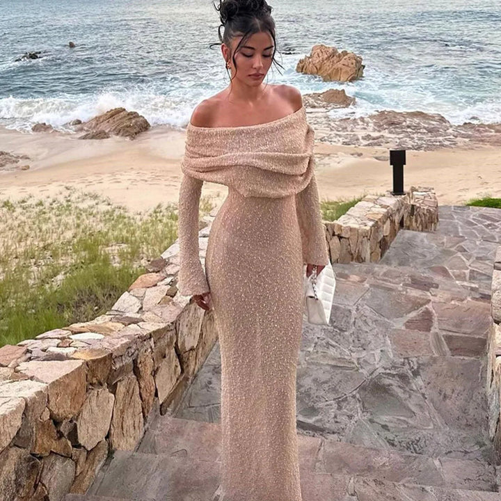 Dames Zachte stof Off the Shoulder Maxi zomerjurk met lange mouwen - Sophie