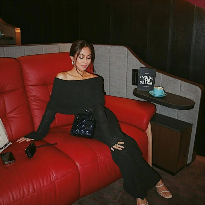 Dames Zachte stof Off the Shoulder Maxi zomerjurk met lange mouwen - Sophie