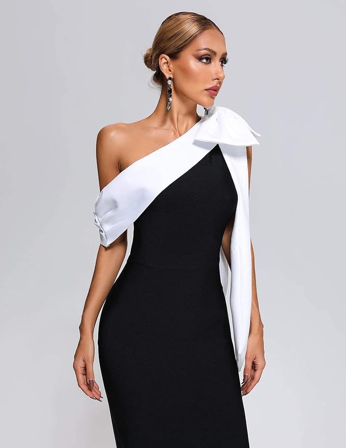 Dames Zwart Wit Midi Gala Jurk - Collette