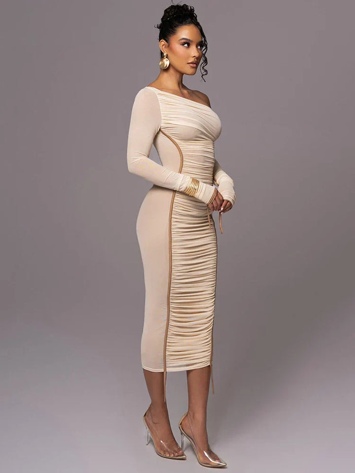 Dames midi bodycon jurk met ruches - Lillia