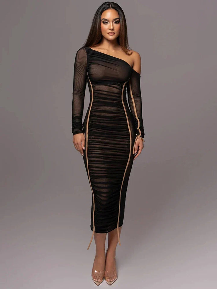 Dames midi bodycon jurk met ruches - Lillia