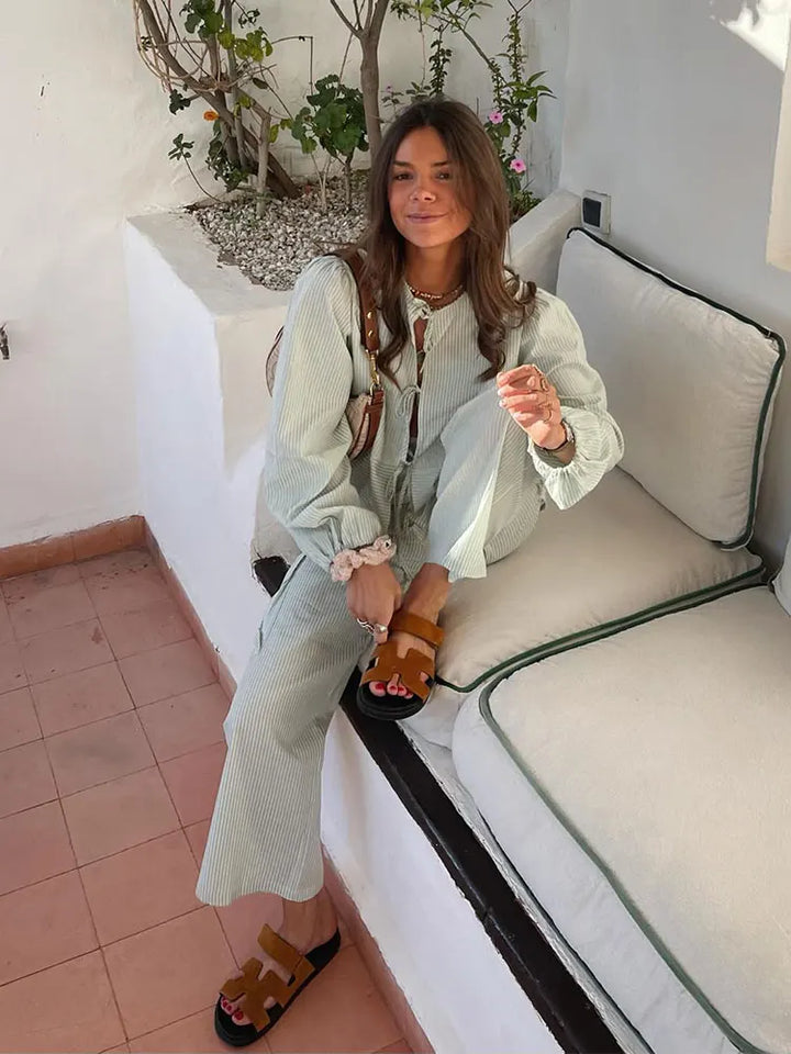 Dames zomer overhemd en broek set - Bo