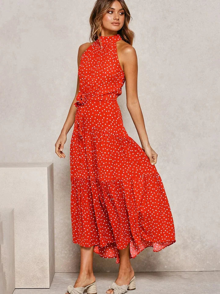 Dames zomerjurk met stippenprint Halter Slim Fit - Emma