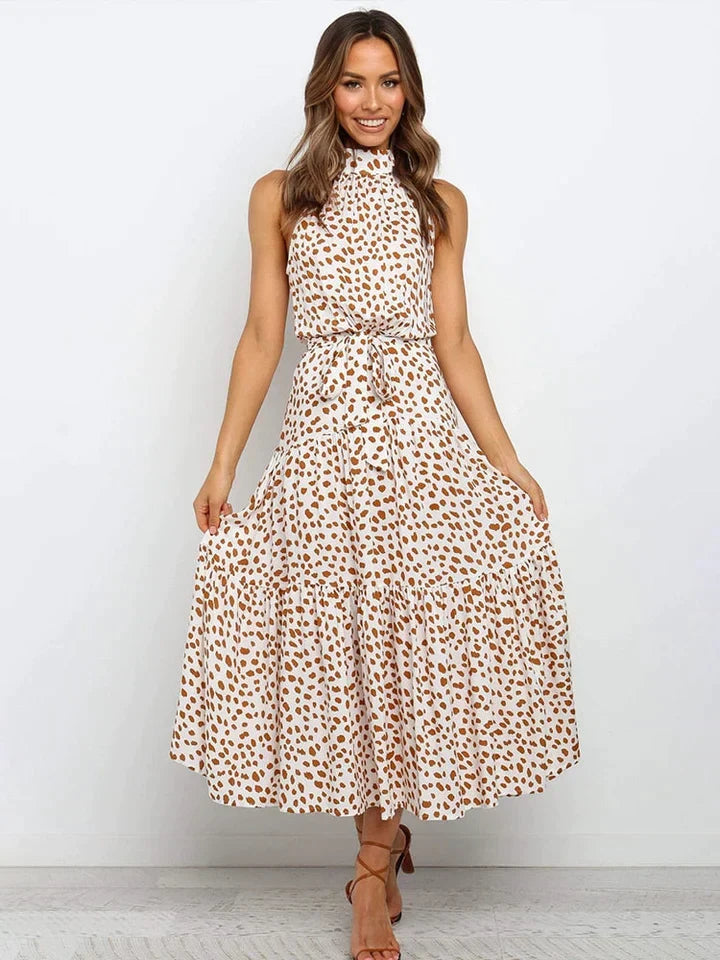 Dames zomerjurk met stippenprint Halter Slim Fit - Emma