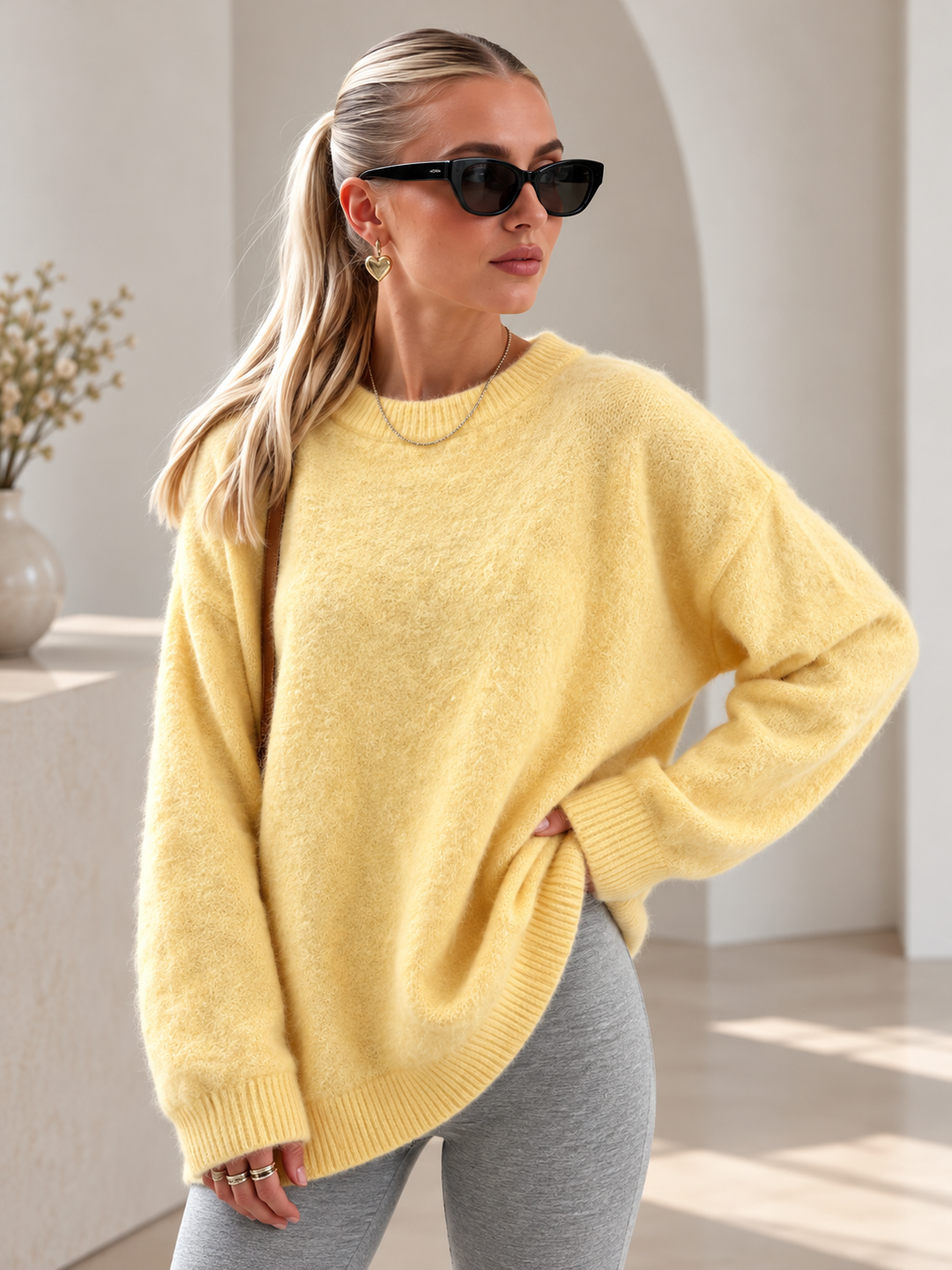 Dames Oversized Trui met Ronde Hals en Lange Mouwen