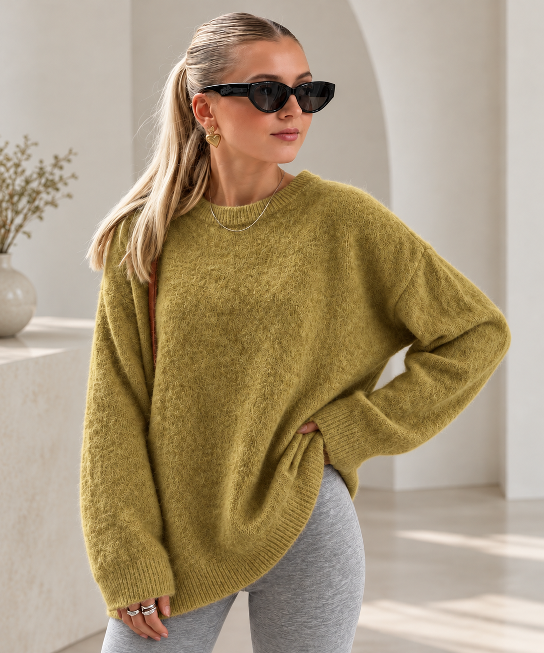 Dames Oversized Trui met Ronde Hals en Lange Mouwen