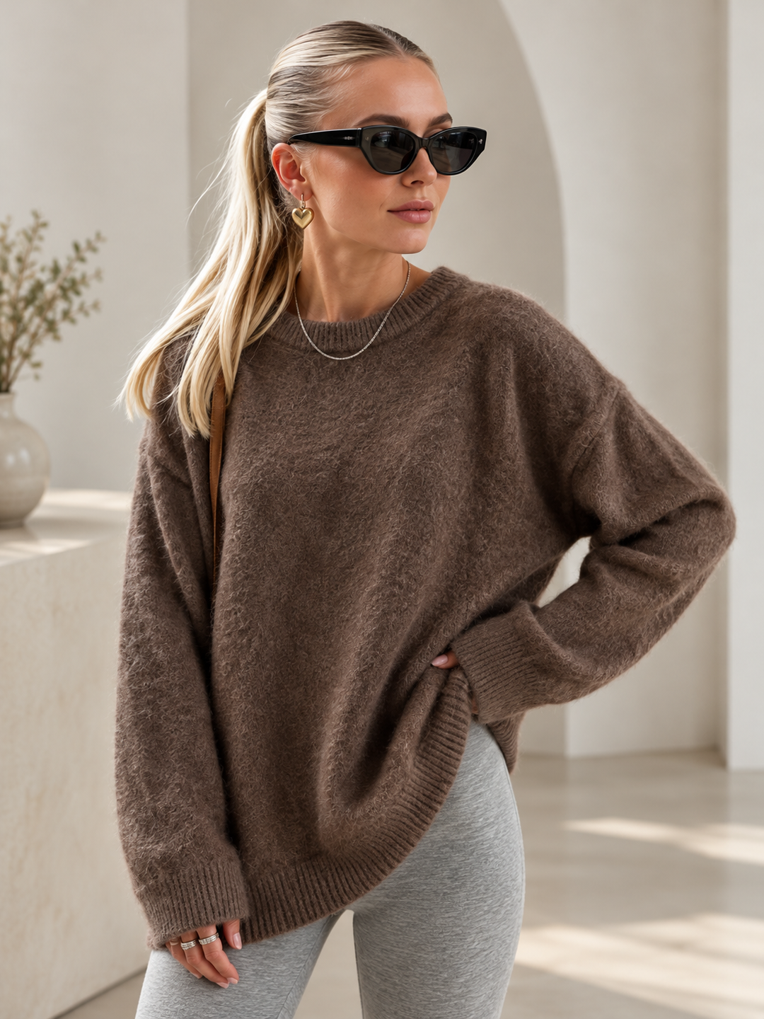 Dames Oversized Trui met Ronde Hals en Lange Mouwen