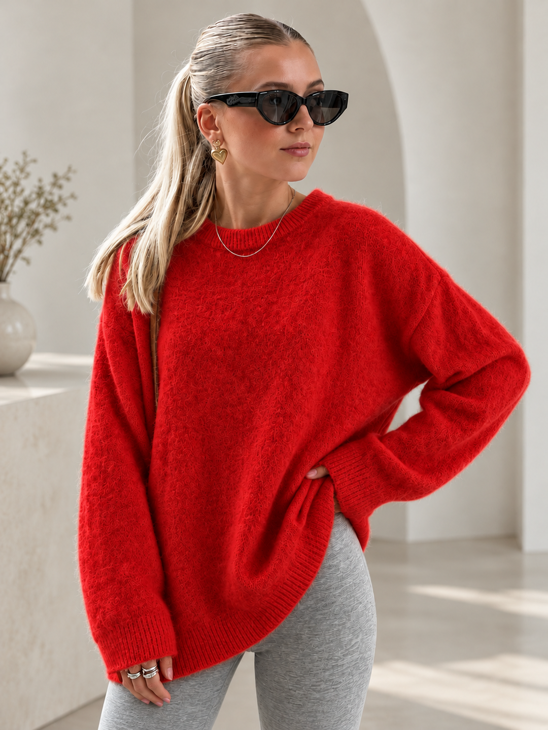 Dames Oversized Trui met Ronde Hals en Lange Mouwen