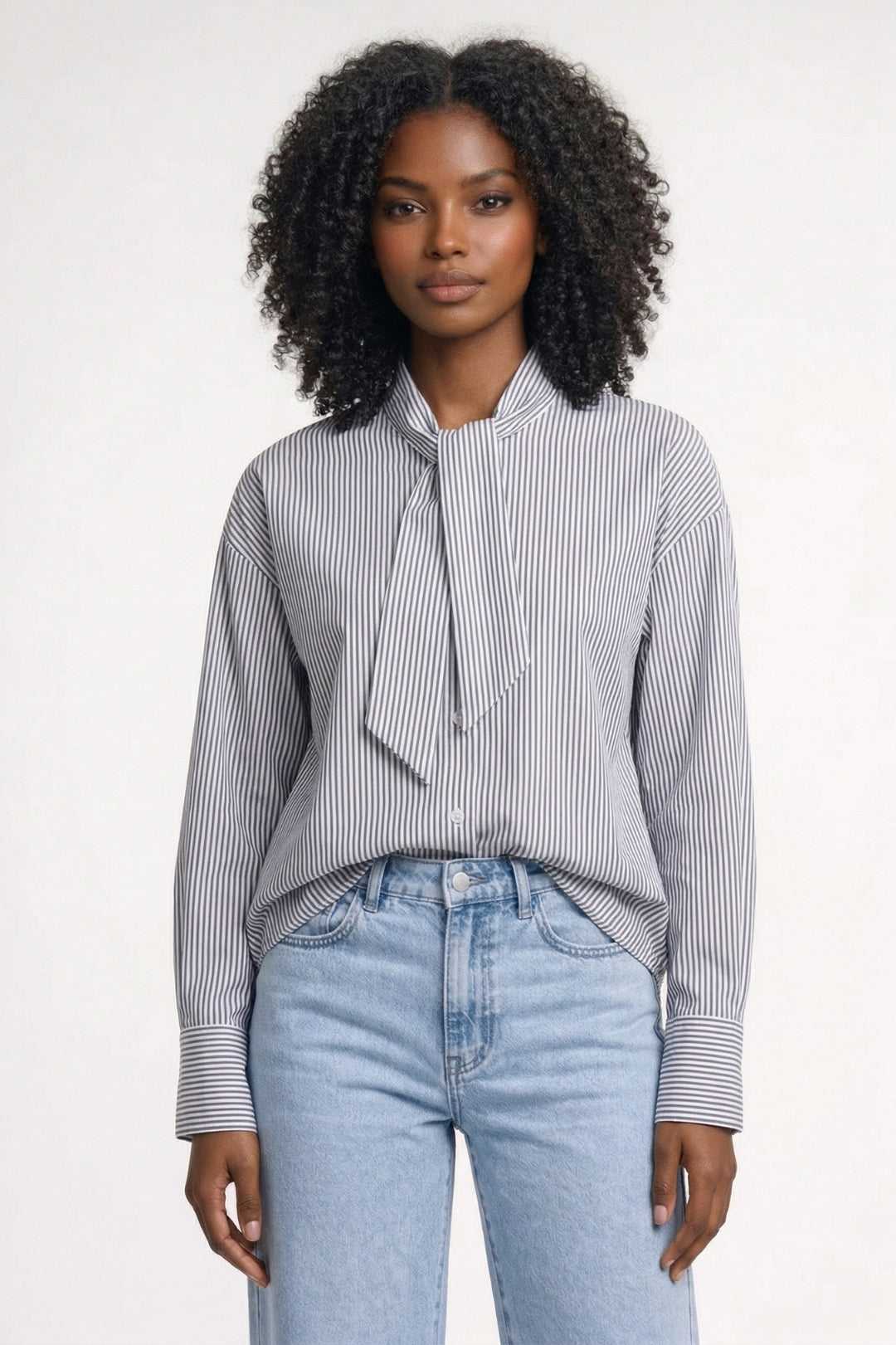 Damesblouse | Gestreept met Strik &amp; Lange Mouwen