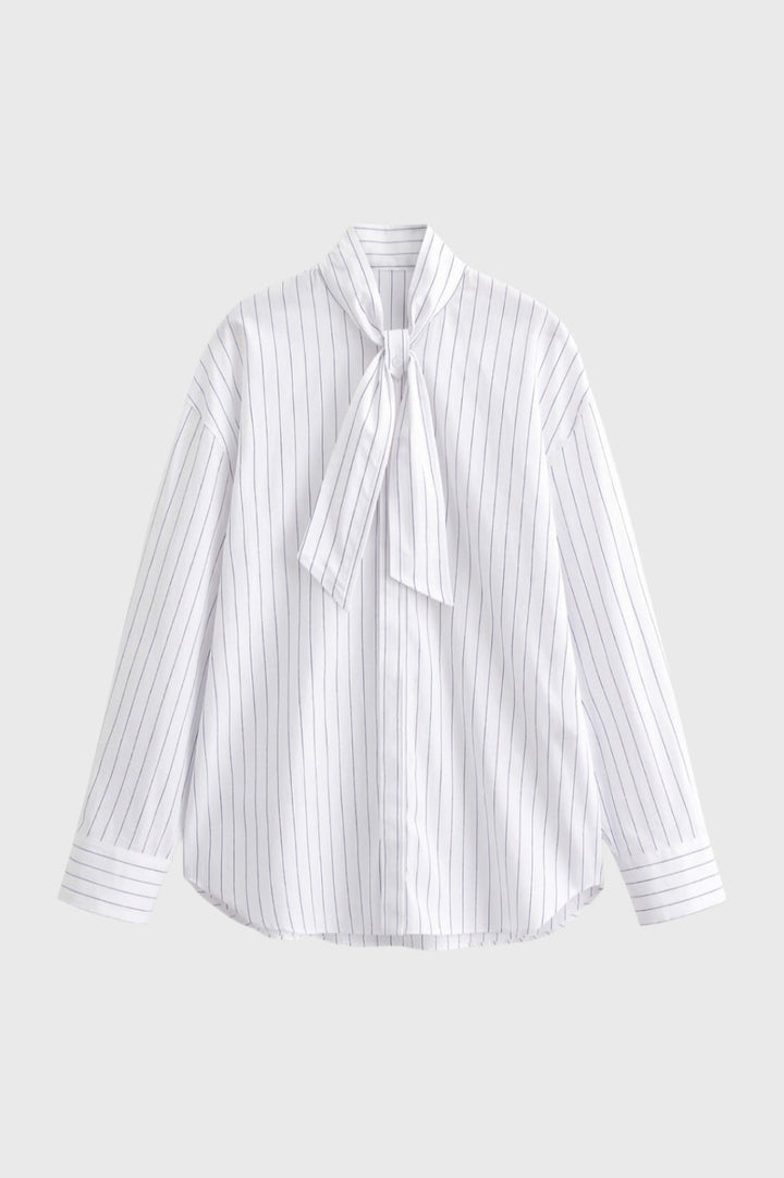 Damesblouse | Gestreept met Strik &amp; Lange Mouwen