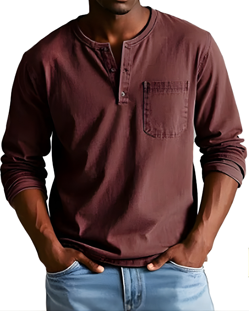 Denim Shirt Heren | Henley Halslijn &amp; Praktische Borstzak