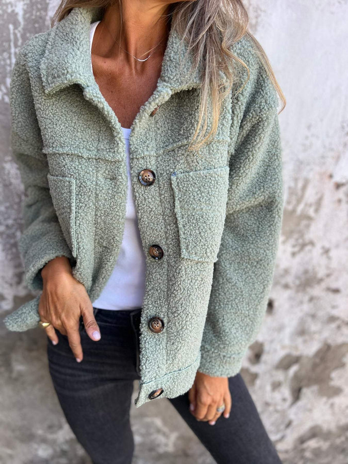 Dames Teddy Jas met Kraag en Knoopsluiting voor Herfst