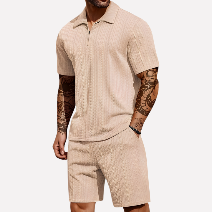 Heren Casual Set | Poloshirt met Kwartrits &amp; Bijpassende Short