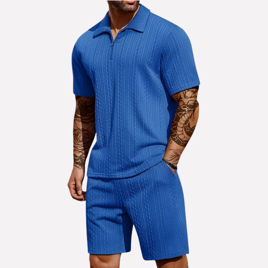 Heren Casual Set | Poloshirt met Kwartrits &amp; Bijpassende Short