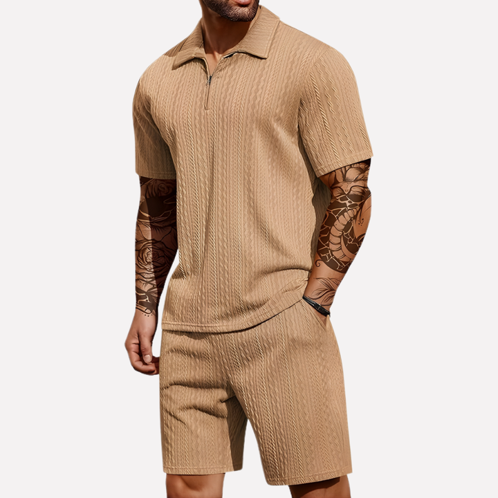 Heren Casual Set | Poloshirt met Kwartrits &amp; Bijpassende Short