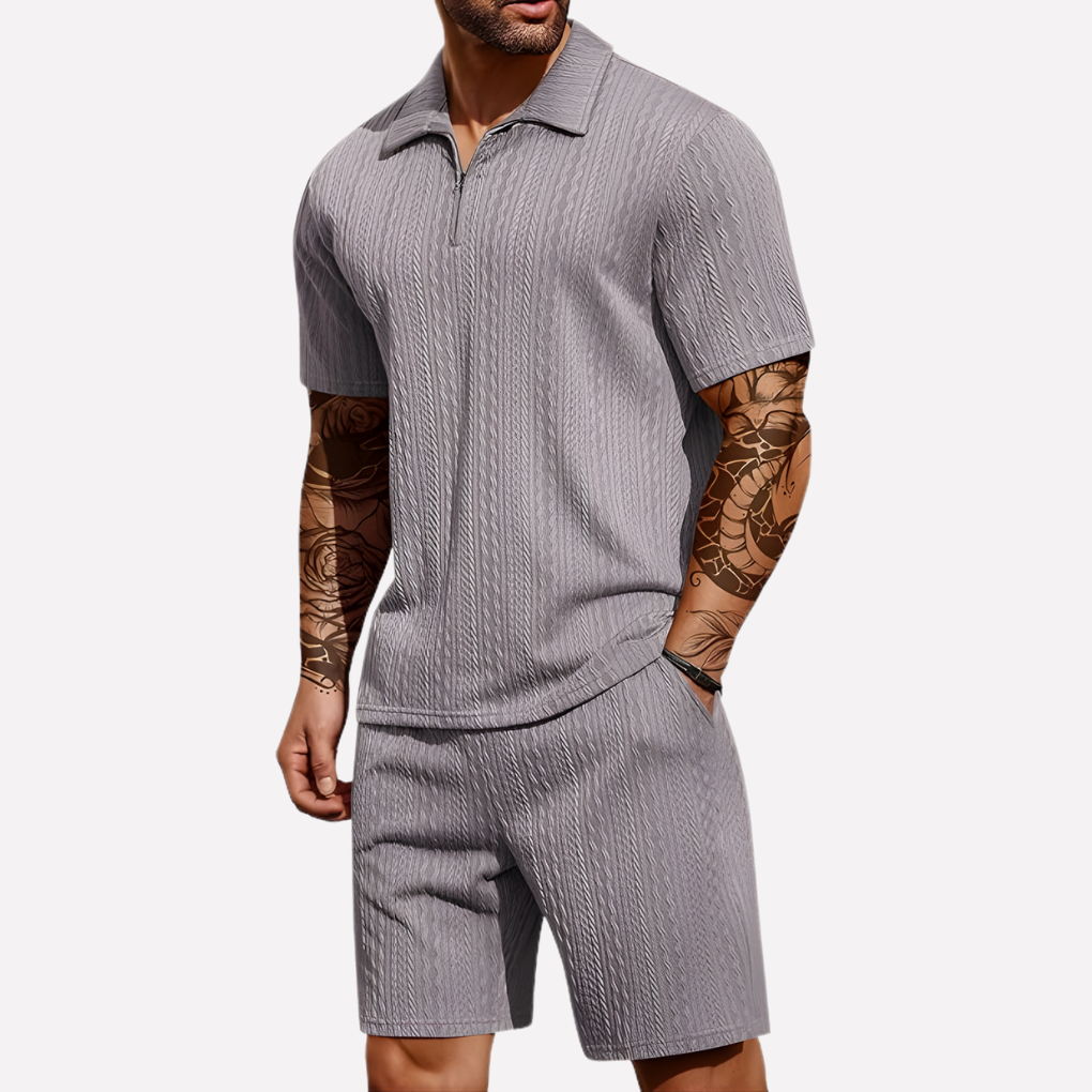Heren Casual Set | Poloshirt met Kwartrits &amp; Bijpassende Short