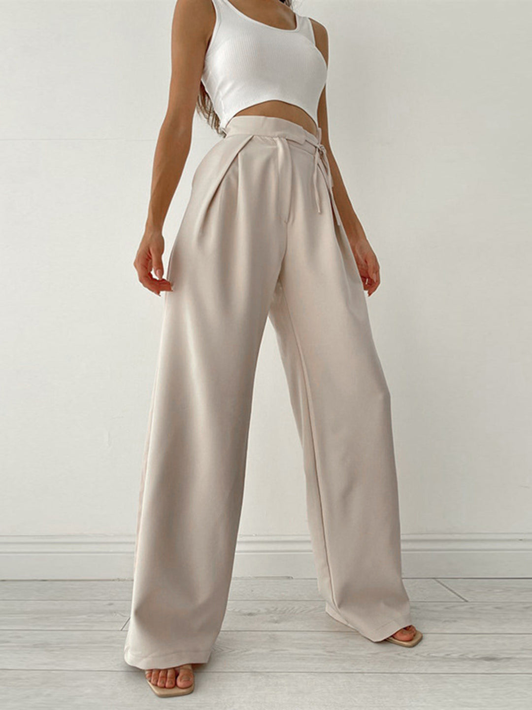 High Waist Pantalon Dames | Wijde Pijpen &amp; Taille-Strik voor Elegante Look