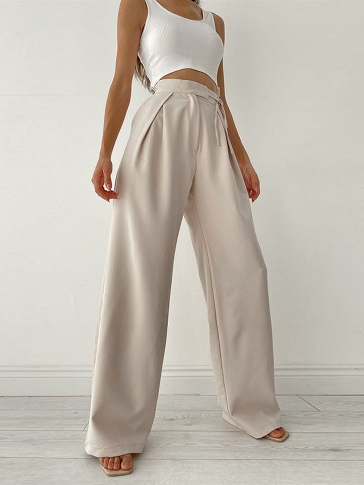 High Waist Pantalon Dames | Wijde Pijpen &amp; Taille-Strik voor Elegante Look