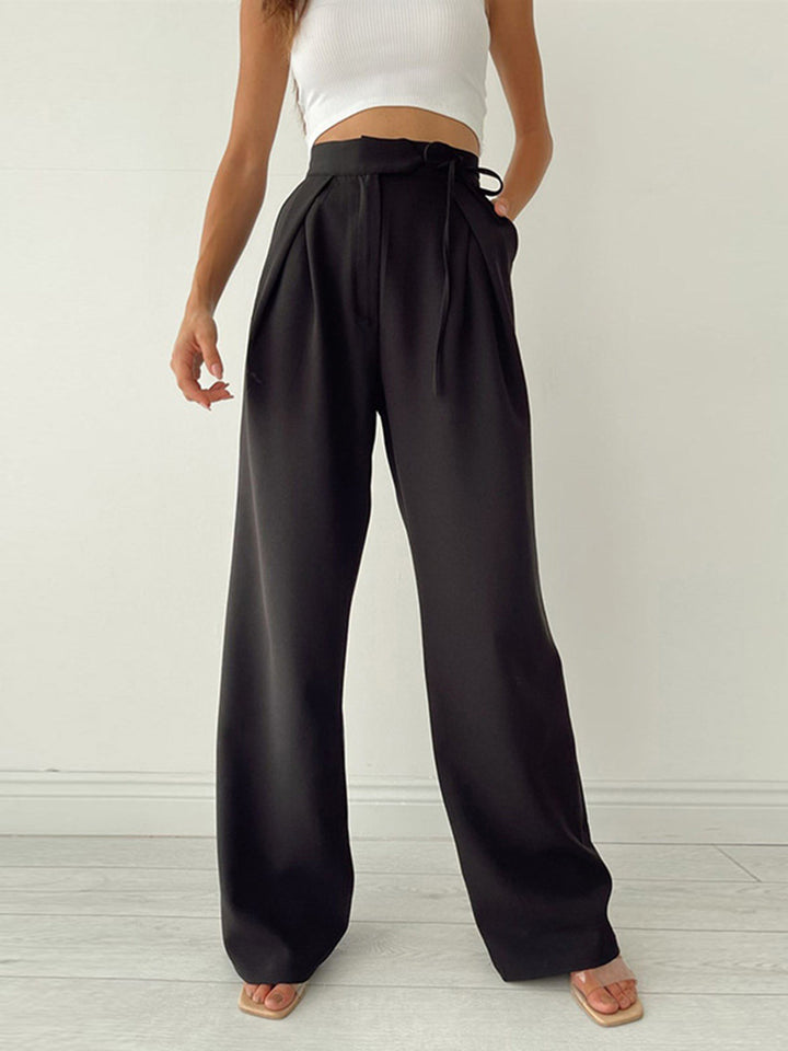 High Waist Pantalon Dames | Wijde Pijpen &amp; Taille-Strik voor Elegante Look